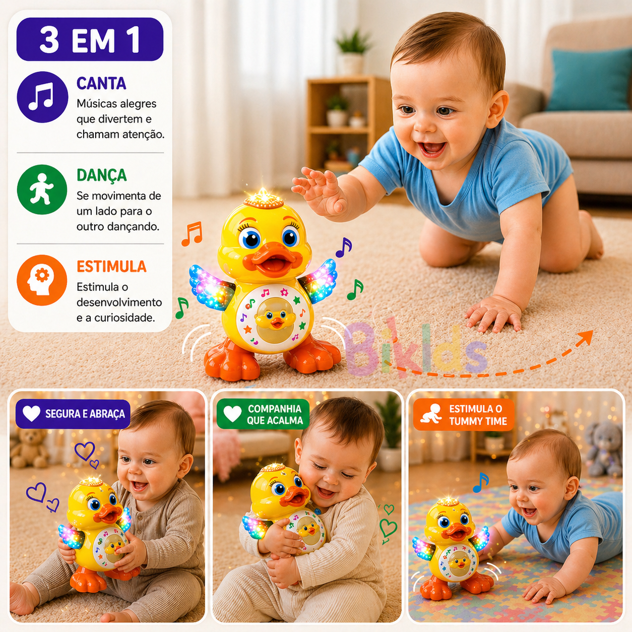 Patinho Infantil 3 em 1 - Canta, dança e acende Luzes