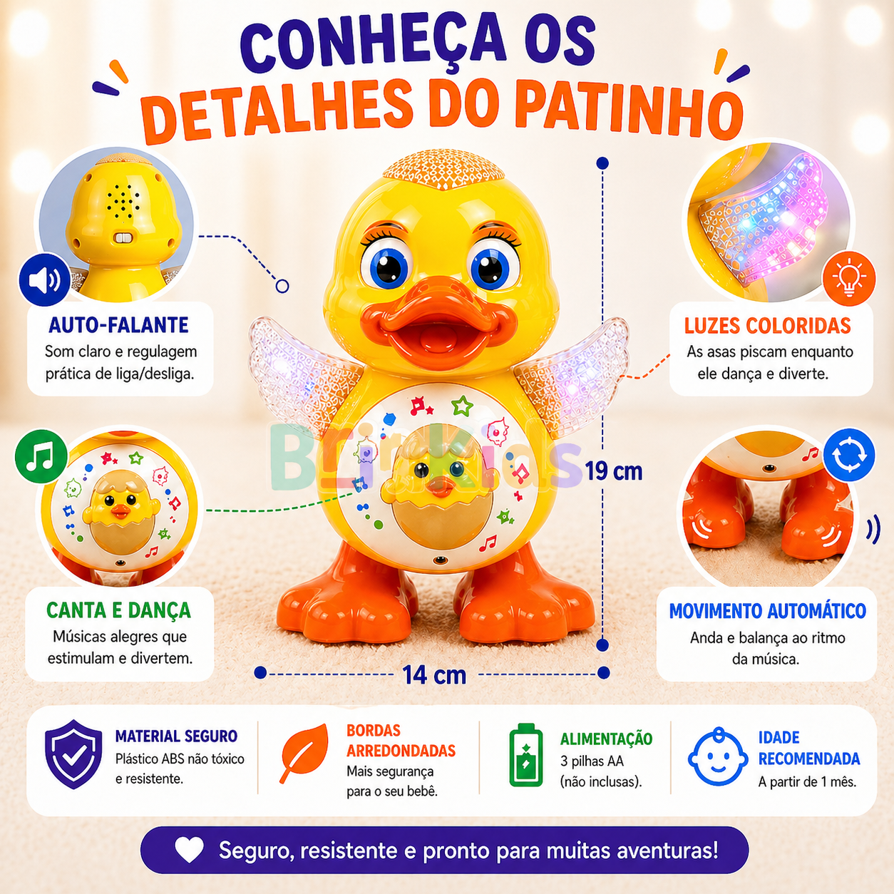 Patinho Infantil 3 em 1 - Canta, dança e acende Luzes