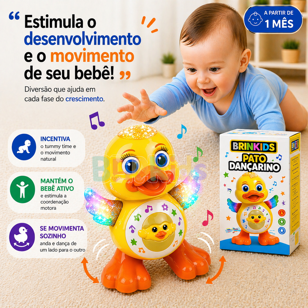 Patinho Infantil 3 em 1 - Canta, dança e acende Luzes