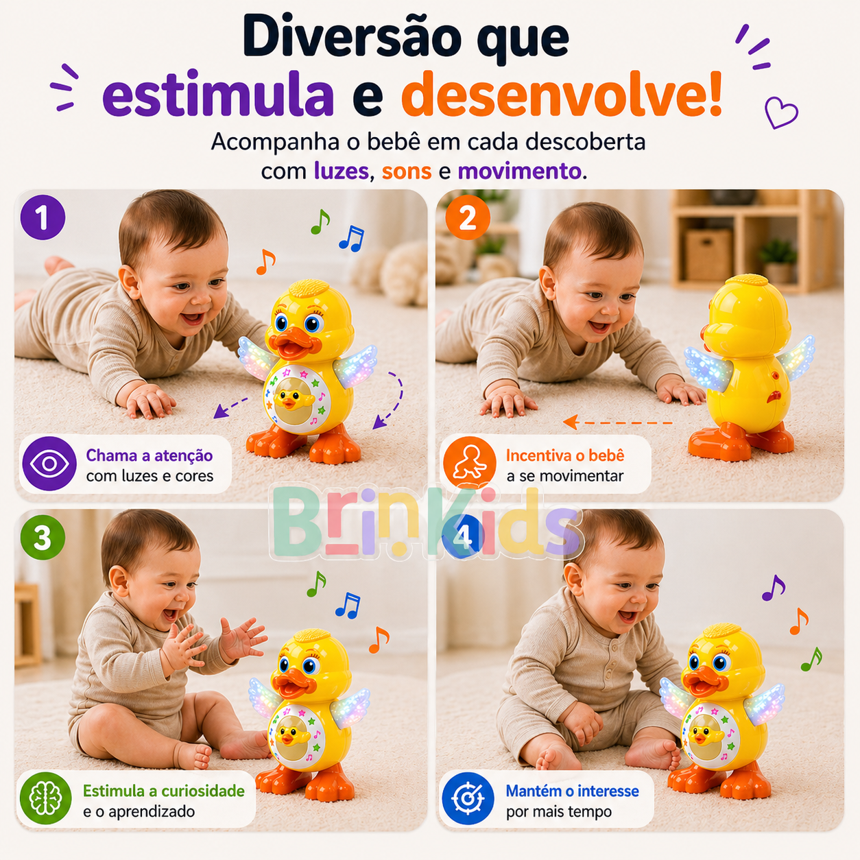 Patinho Infantil 3 em 1 - Canta, dança e acende Luzes