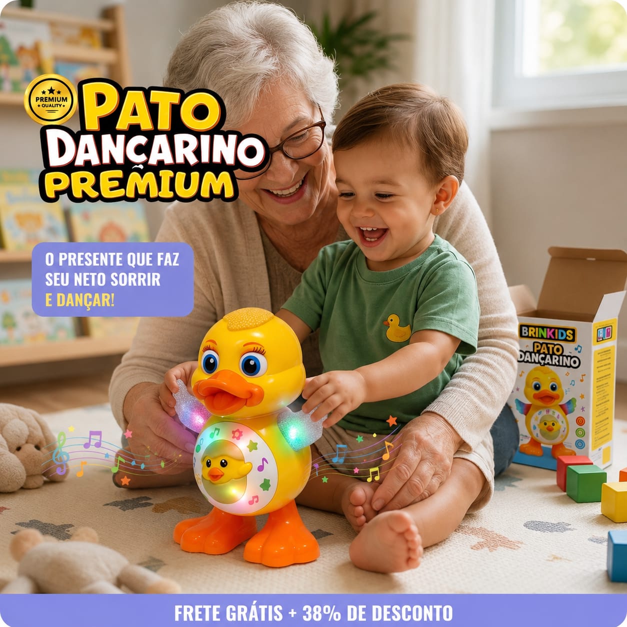 Patinho Infantil 3 em 1 - Canta, dança e acende Luzes