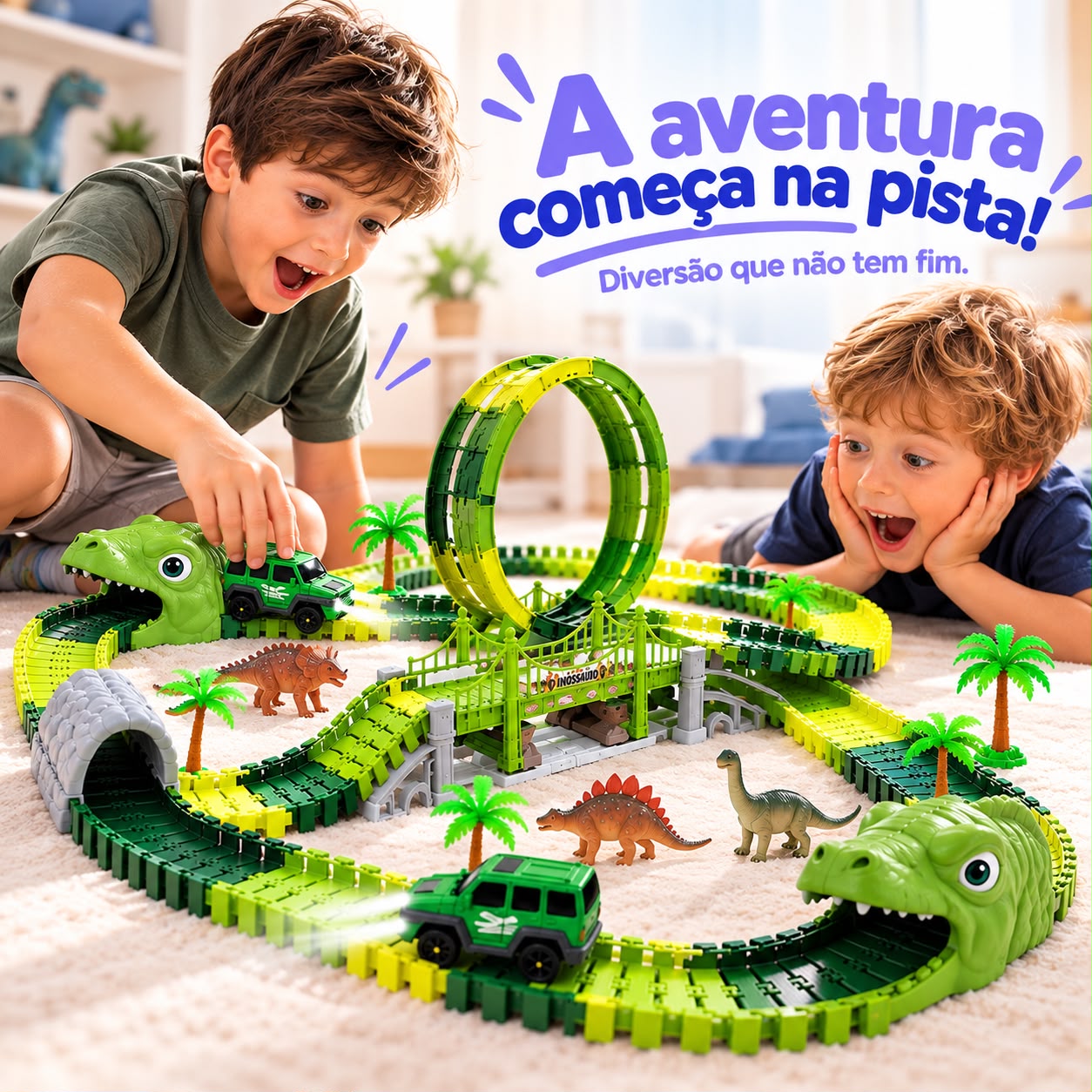 Pista de Carrinho Dinossauro com Looping e Carrinho com Luz