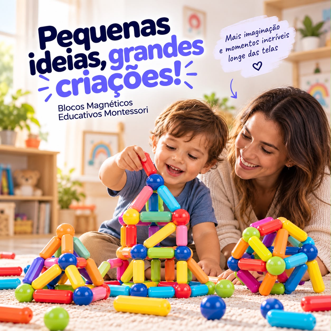 Blocos Magnéticos Educativos Montessori – Conjunto de Construção Infantil