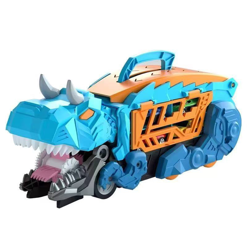 Caminhão Dinossauro 4 em 1 com Pista e Lançador Potente • Acompanha 6 Carrinhos de Metal