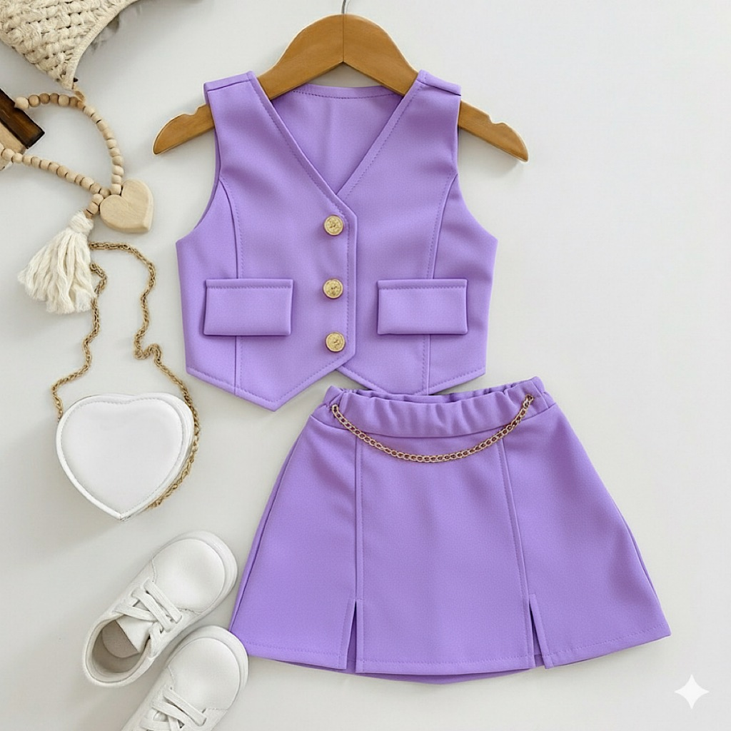 Conjunto Alfaiataria Infantil Colete e Short Saia