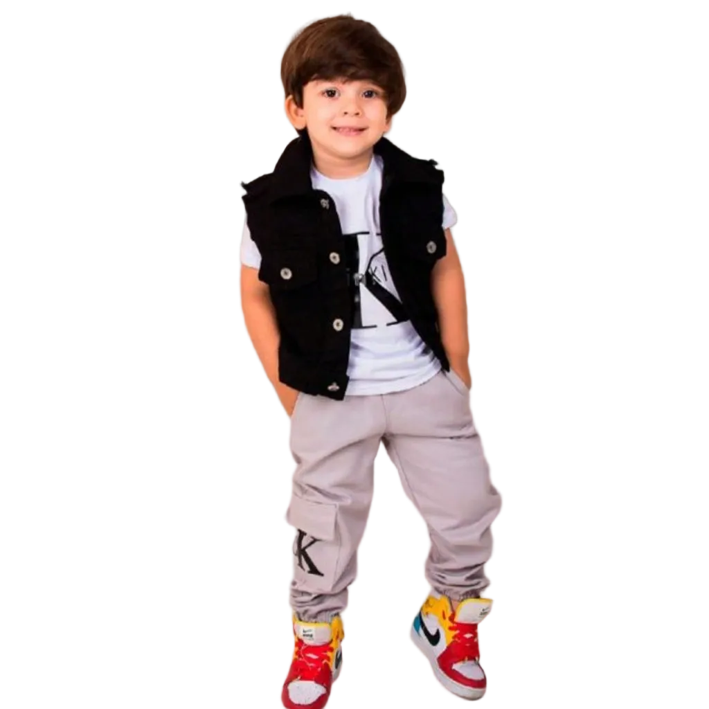 Conjunto Calça, Camiseta e Colete para meninos