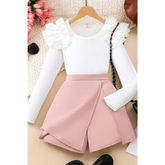 Short Saia em Suede + Blusa Ribana/Canelada