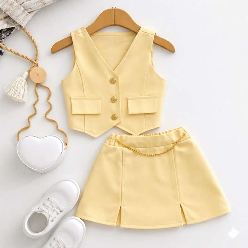 Conjunto Alfaiataria Infantil Colete e Short Saia